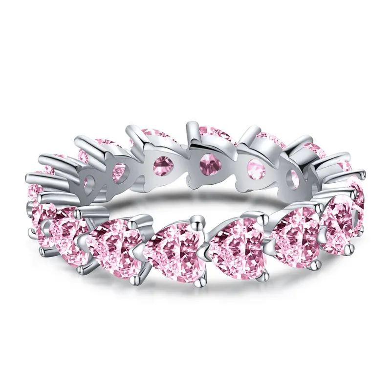 Amor Infinito | Anillo de Corazones Rosado Plateado de Plata 925 con Zircones Incrustados