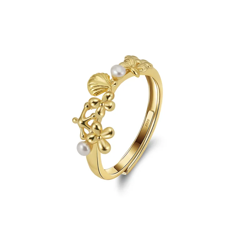 Anillo Dorado Ocean Pearl | Plata 925 + Enchapado de Oro 18K | Perla de Agua Dulce
