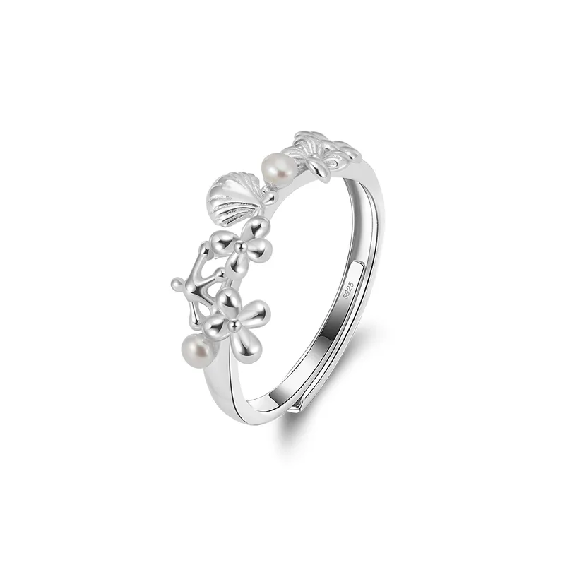 Anillo Plateado Ocean Pearl | Plata 925 + Enchapado de Oro Blanco | Perla de Agua Dulce