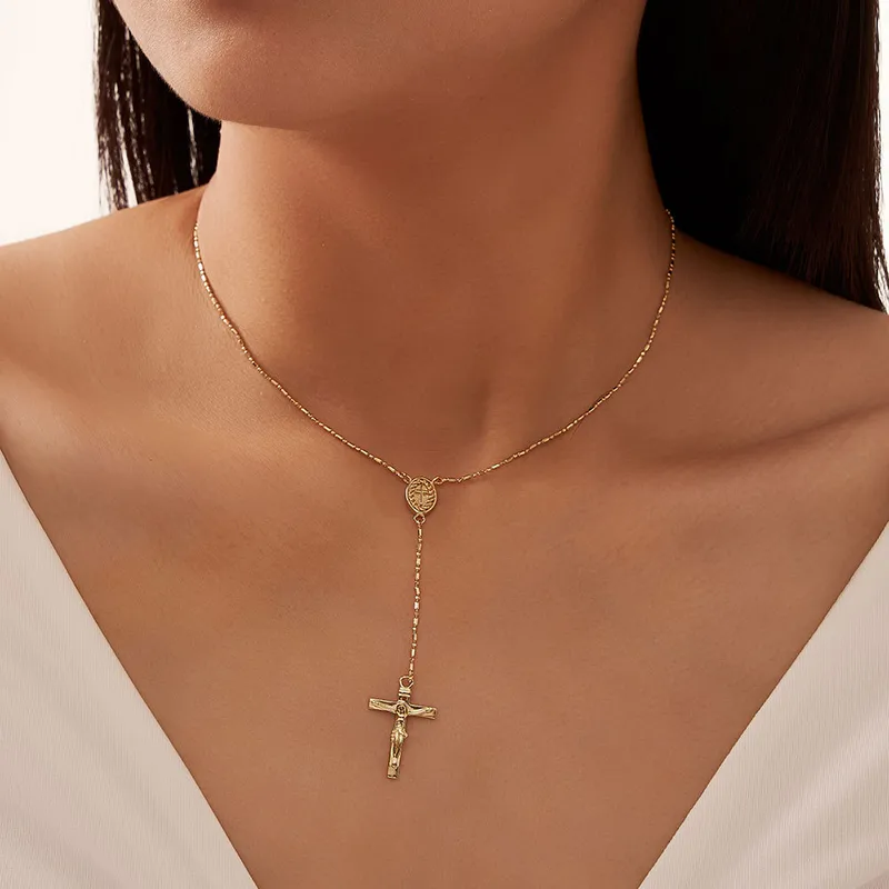 Cadena Rosario Minimalista Dorada | Plata 925 + Enchapado de Oro 18K | Dije de Cruz