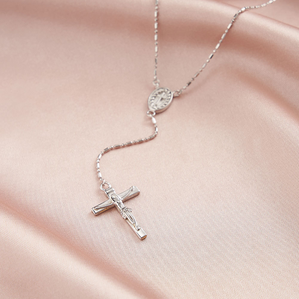 Cadena Rosario Minimalista Plateada | Plata 925 | Dije de Cruz