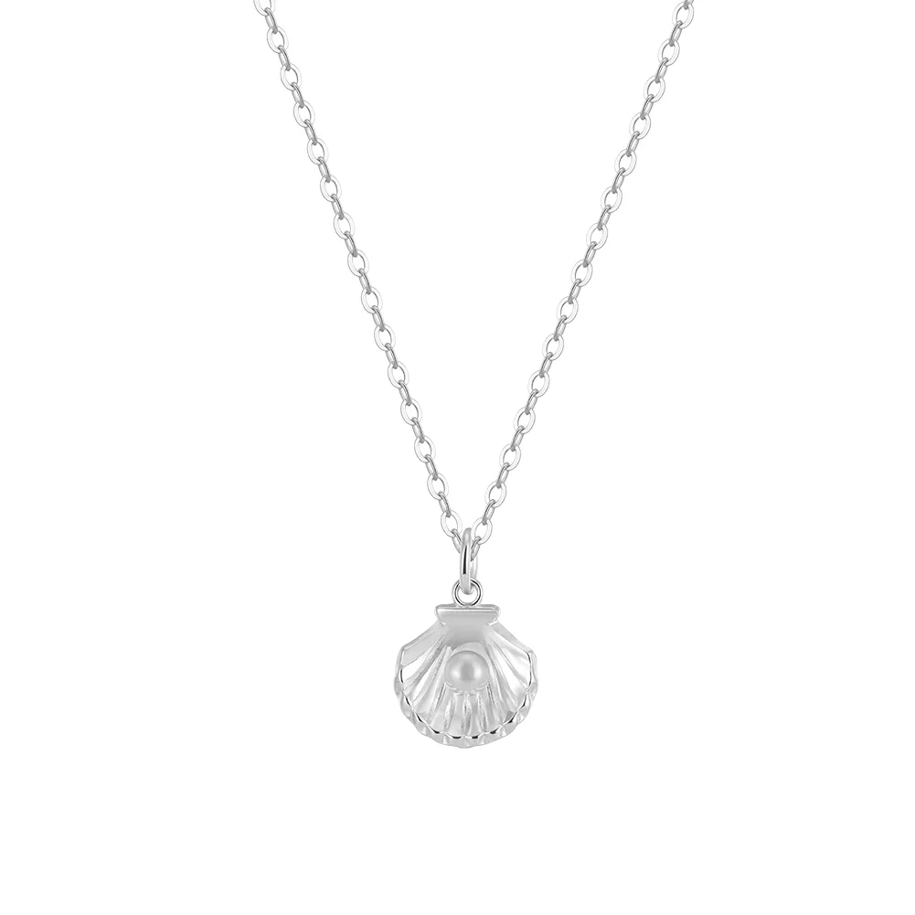 Cadena Shell Pearl Plateada | Plata 925 + Enchapado de Oro Blanco | Perla de Agua Dulce