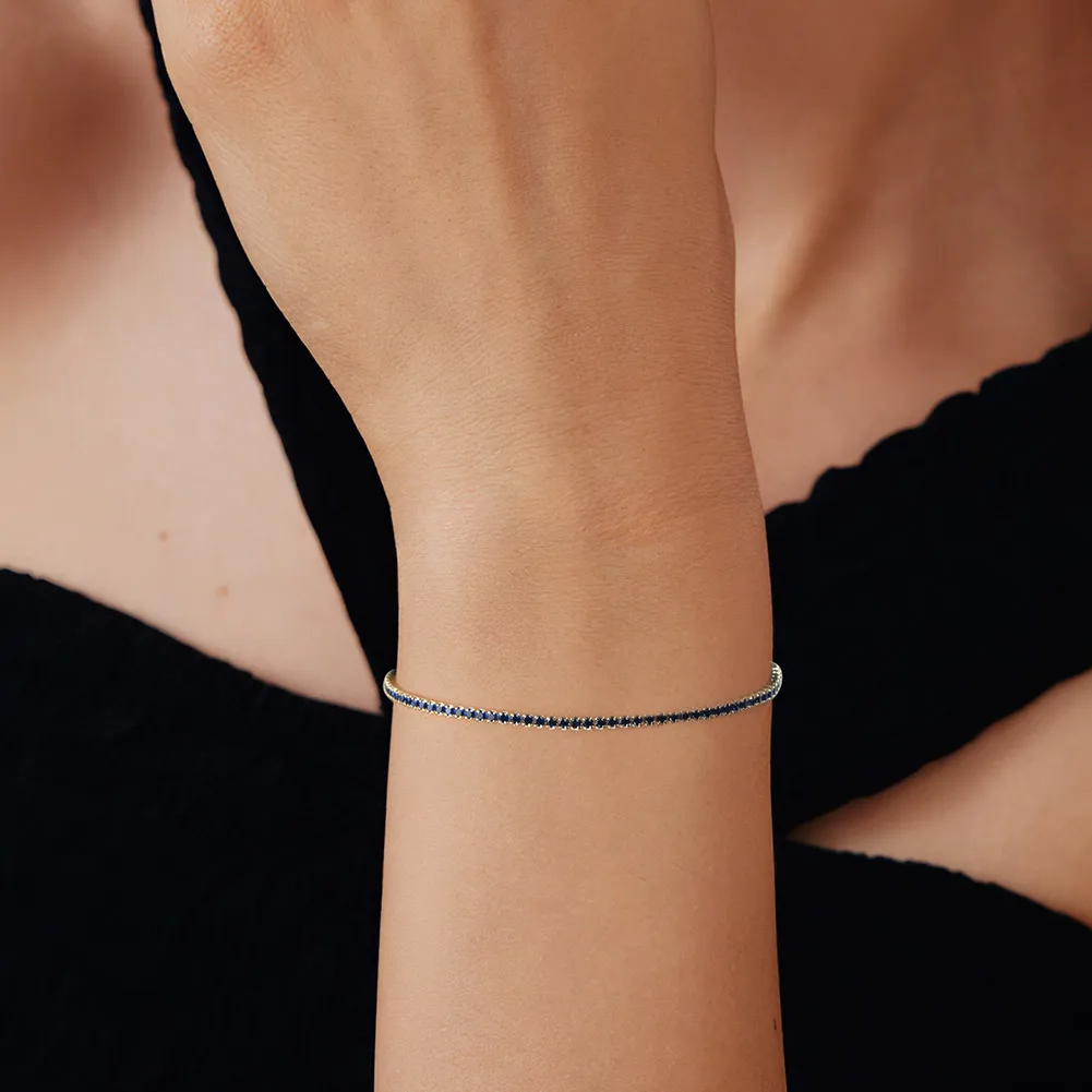 Pulsera Tennis Ocean Silver | Plata 925 & Enchapado en Oro 14K + Zirconias Azules| 1.5mm