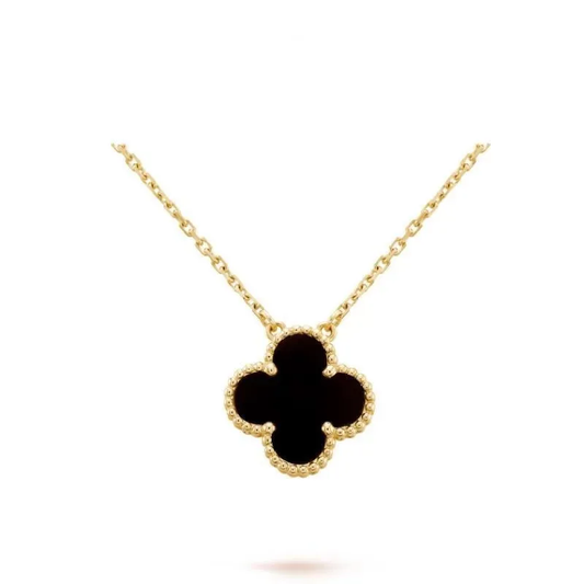 Cadena de Trébol Estilo Van Cleef Dorada con Negro | Cadena de Plata 925 + Enchapado de Oro de 18k con Zirconias