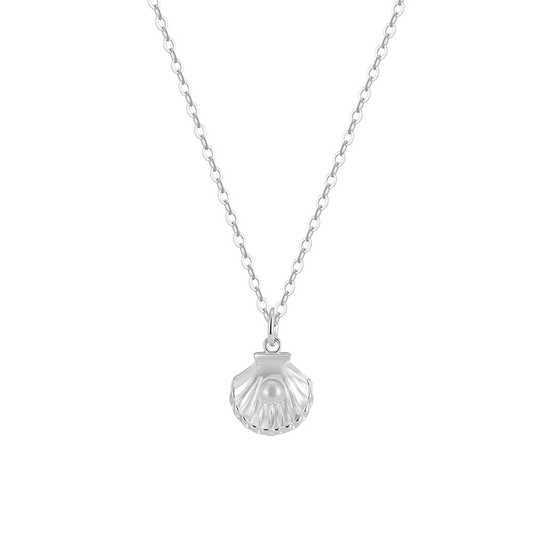 Cadena Shell Pearl Plateada | Plata 925 + Enchapado de Oro Blanco | Perla de Agua Dulce