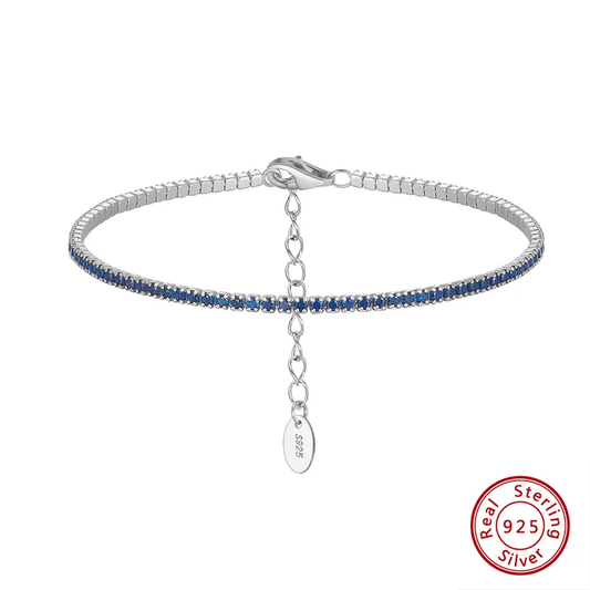 Pulsera Tennis Ocean Silver | Plata 925 & Enchapado en Oro 14K + Zirconias Azules| 1.5mm