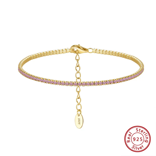 Pulsera Tennis Cotton Candy Gold | Plata 925 & Enchapado en Oro 14K + Zirconias Rosas | 1.5mm