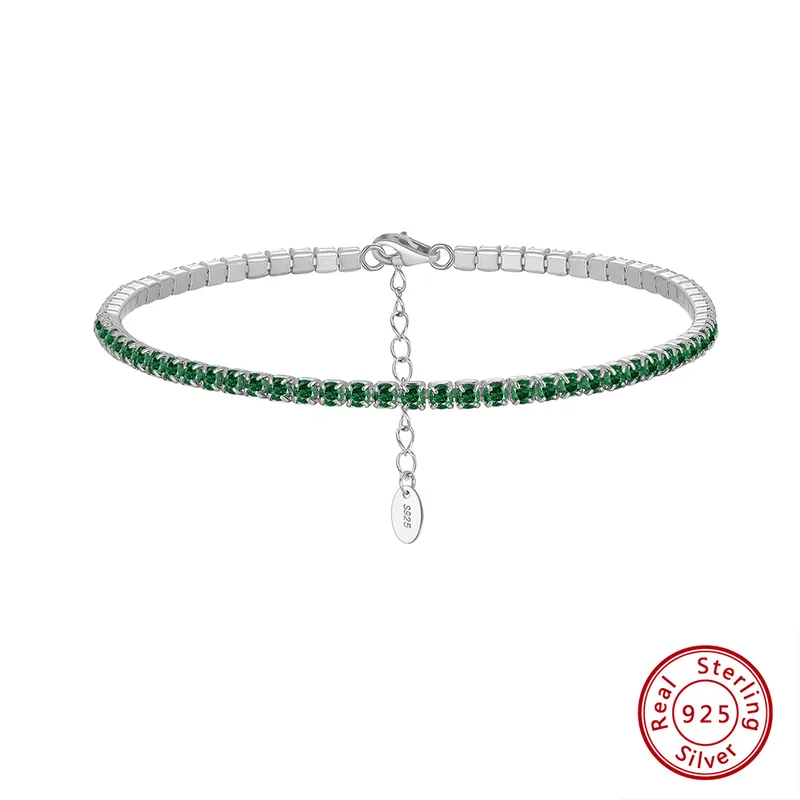 Pulsera Tennis Emerald Silver | Plata 925 & Enchpadado en Oro 14K + Zirconias Verdes | 2mm