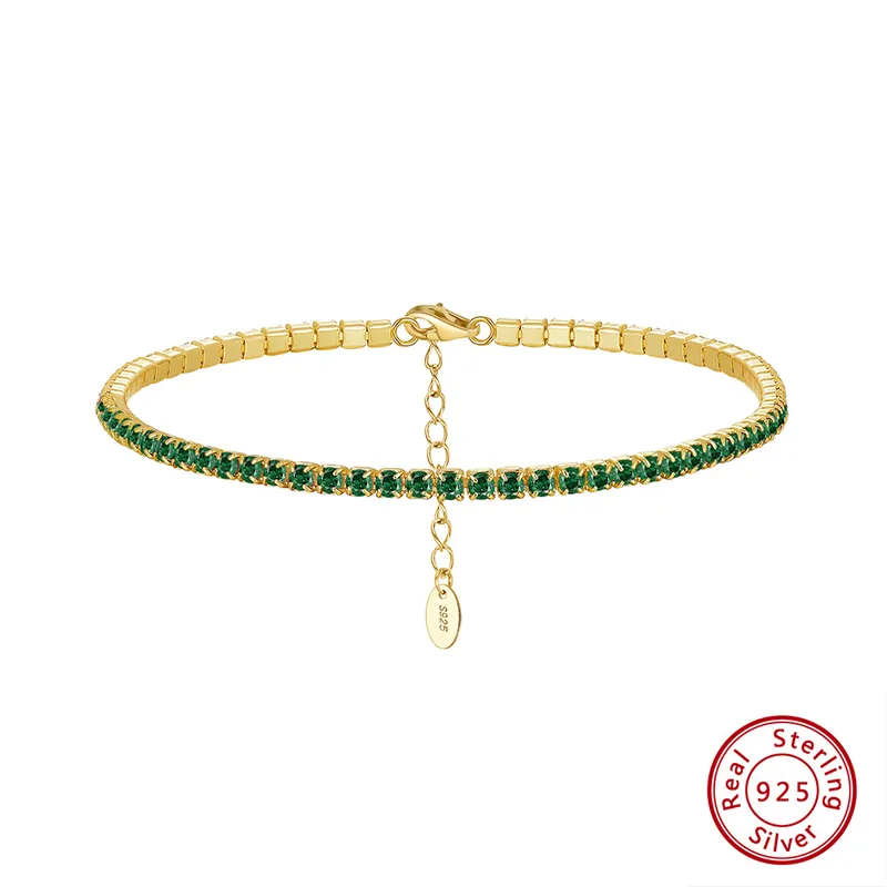 Pulsera Tennis Emerald Gold | Plata 925 & Enchpada en Oro 14K + Zirconias Verdes | 2mm