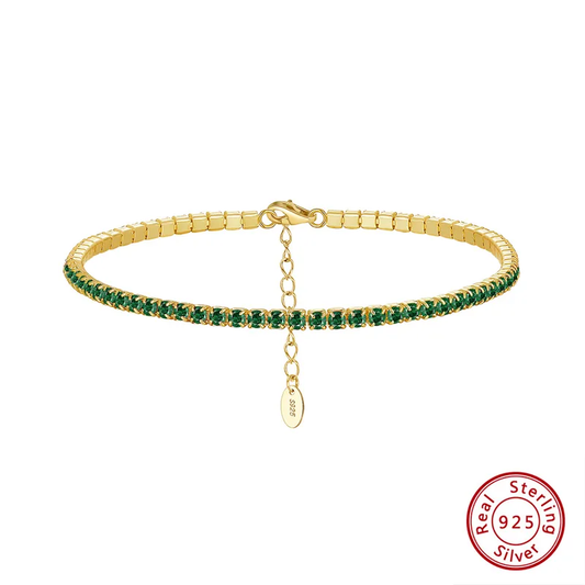 Pulsera Tennis Emerald Gold | Plata 925 & Enchpada en Oro 14K + Zirconias Verdes | 2mm