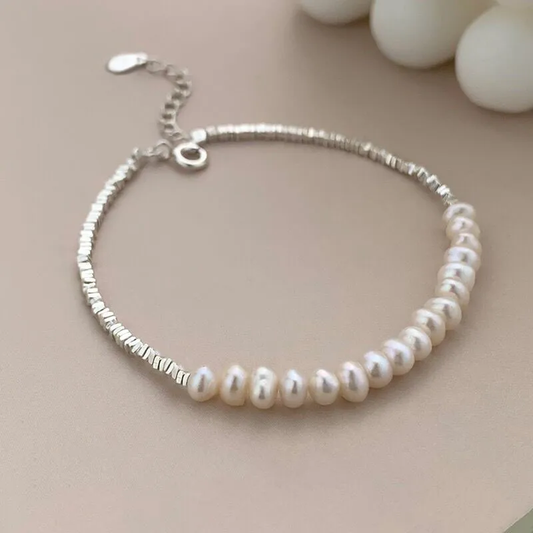 Pulsera de Perlas Sencilla | Plata 925 + Perlas de Agua Dulce | 16.5 + 5cm