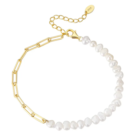 Pulsera Dual Glow | Plata 925 + Enchapado de Oro 18K + Perlas de Agua Dulce | 16 + 5cm