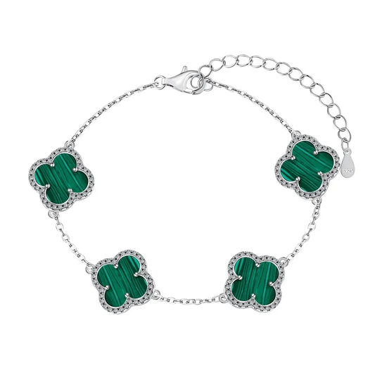 Pulsera Estilo Van Cleef Plateada con Trébol Verde | Plata 925 + Enchapado de Oro de 18K + Concha Nácar | 18 + 5cm